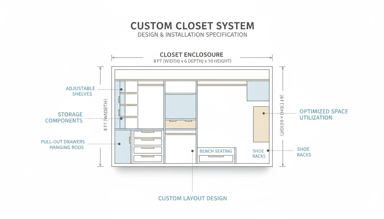Diagram showing closet, storage, space, layout with clear labels.