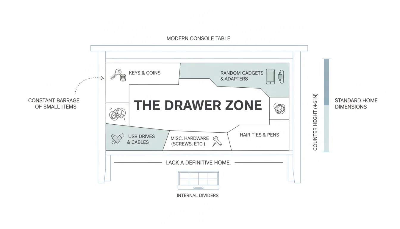 Diagram showing drawer, zone with clear labels.