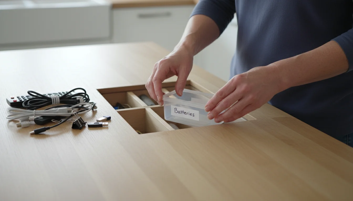 Woman's hands placing a clear, labeled 