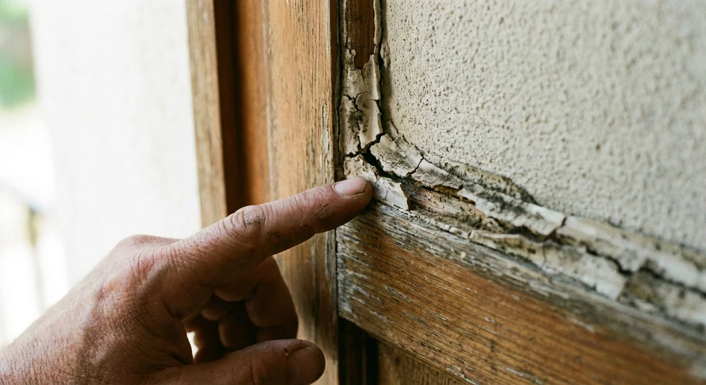 A close-up of a cracked and failing weather seal on a door frame.