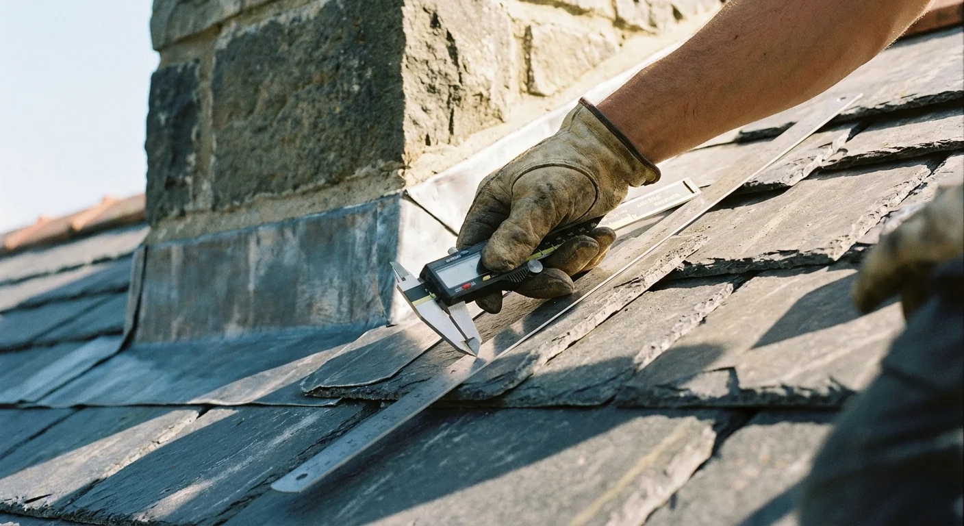 A close-up of a professional measuring a roof to ensure proper panel placement.