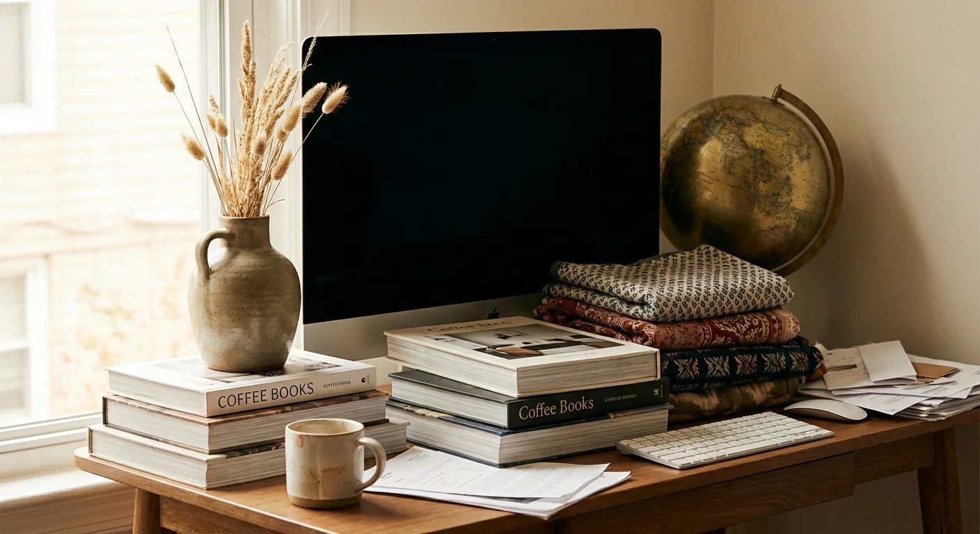 A desk that is over-decorated, leaving little room for actual work.
