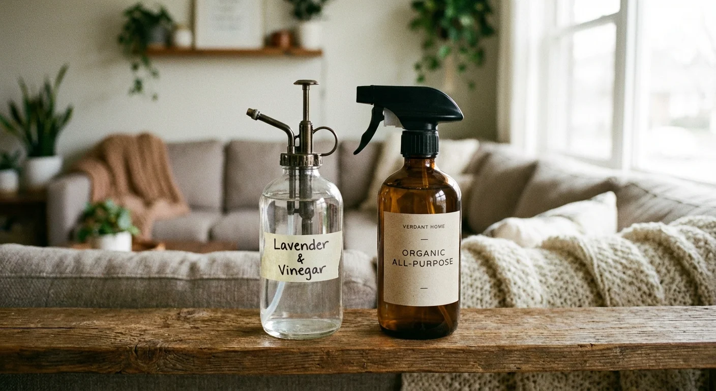 A DIY cleaning bottle next to a store-bought natural cleaner.