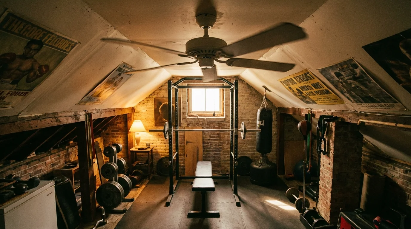 A home workout space with a low ceiling, illustrating a common spatial mistake.