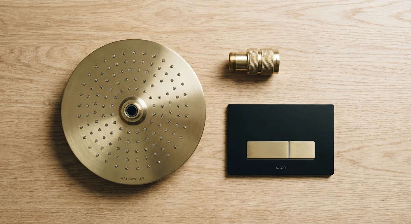 A neat arrangement of various modern water-saving plumbing fixtures.