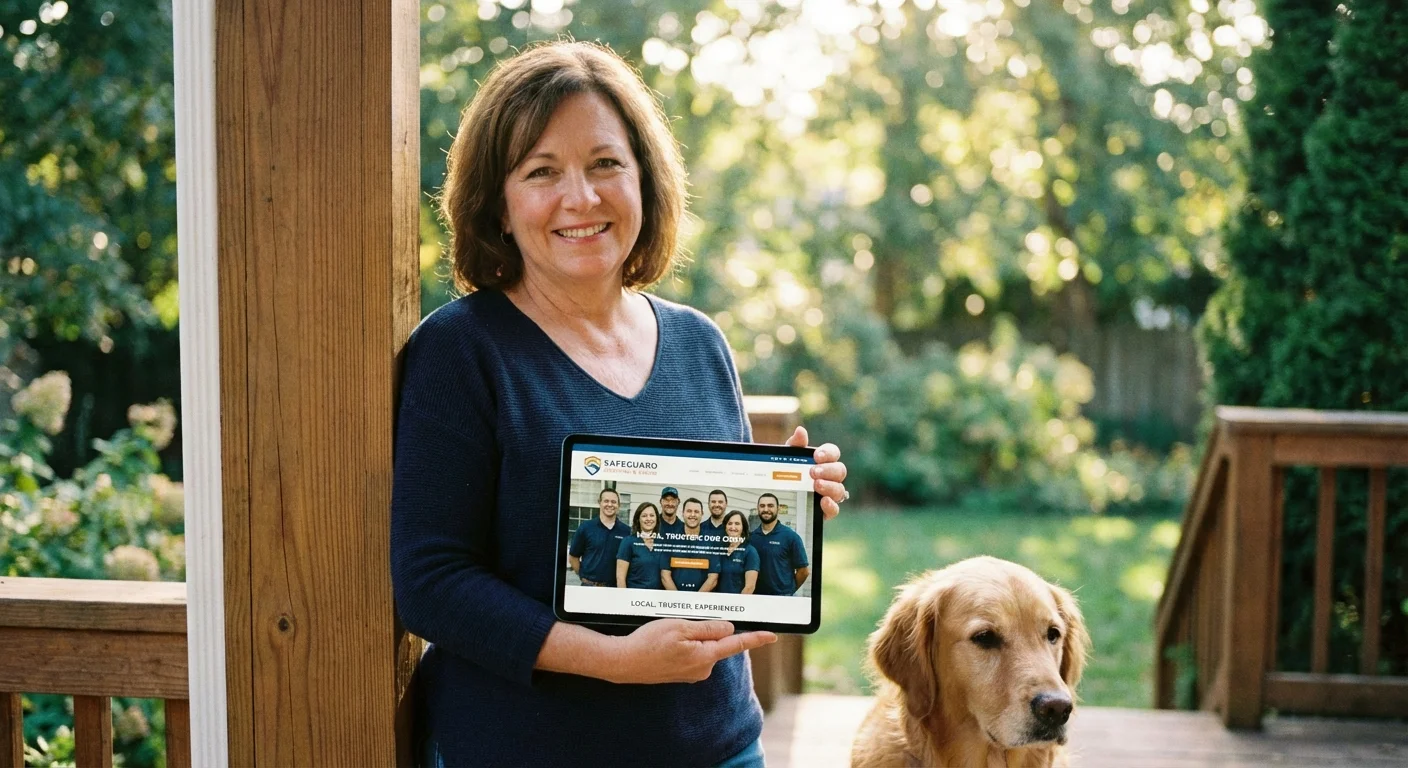 A person looking at a professional service website on a tablet at home.