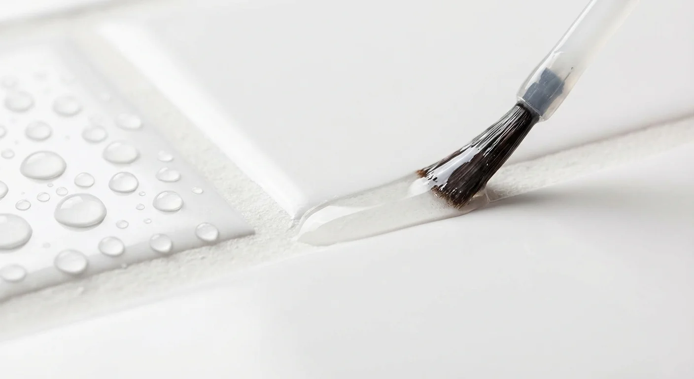 Applying a clear liquid sealer to clean grout lines to prevent future stains.