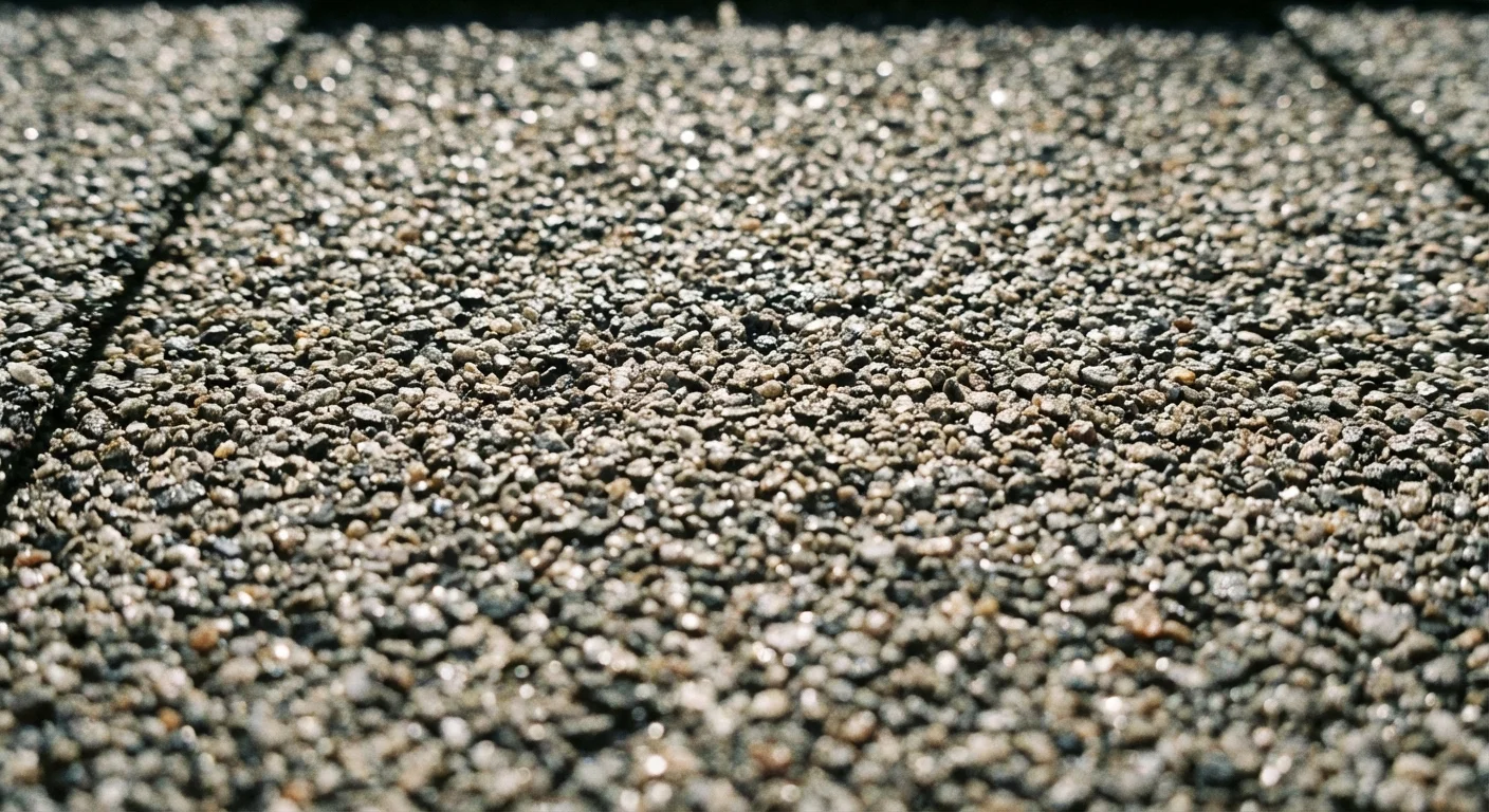 Close-up of roof shingles in the bright summer sun showing texture and detail.