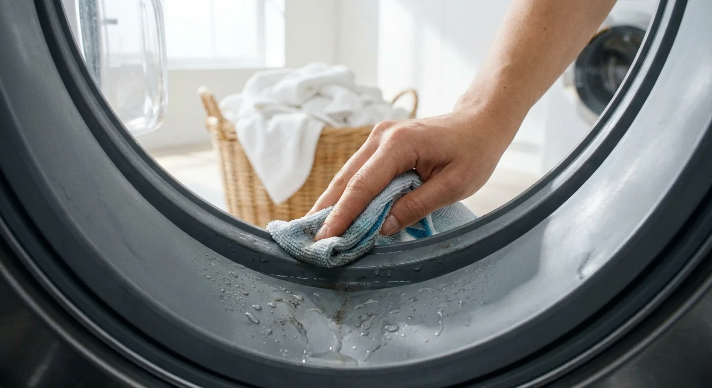 Wiping the rubber gasket of a front-loading washing machine.